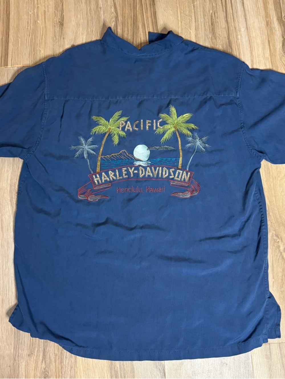 Vintage Tori Richard Embroidered Pacific Harley Davidson Shirt Large Honolulu L